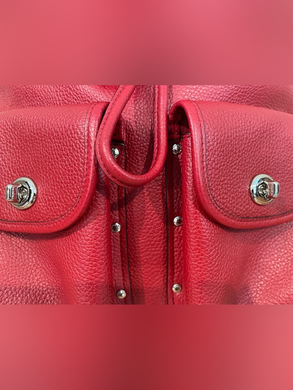 Coach EUC Red Pebble Leather Turnlock Backpack with stud pocket detail. ♥️ - Picture 6 of 16